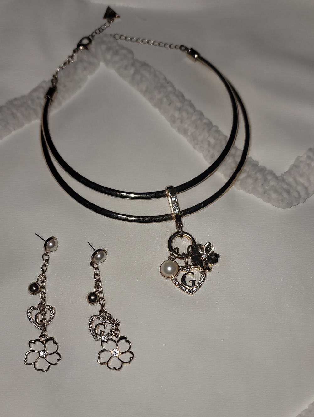 Gold-Tone Floral Heart Initial Necklace & Earrings Set - Guess